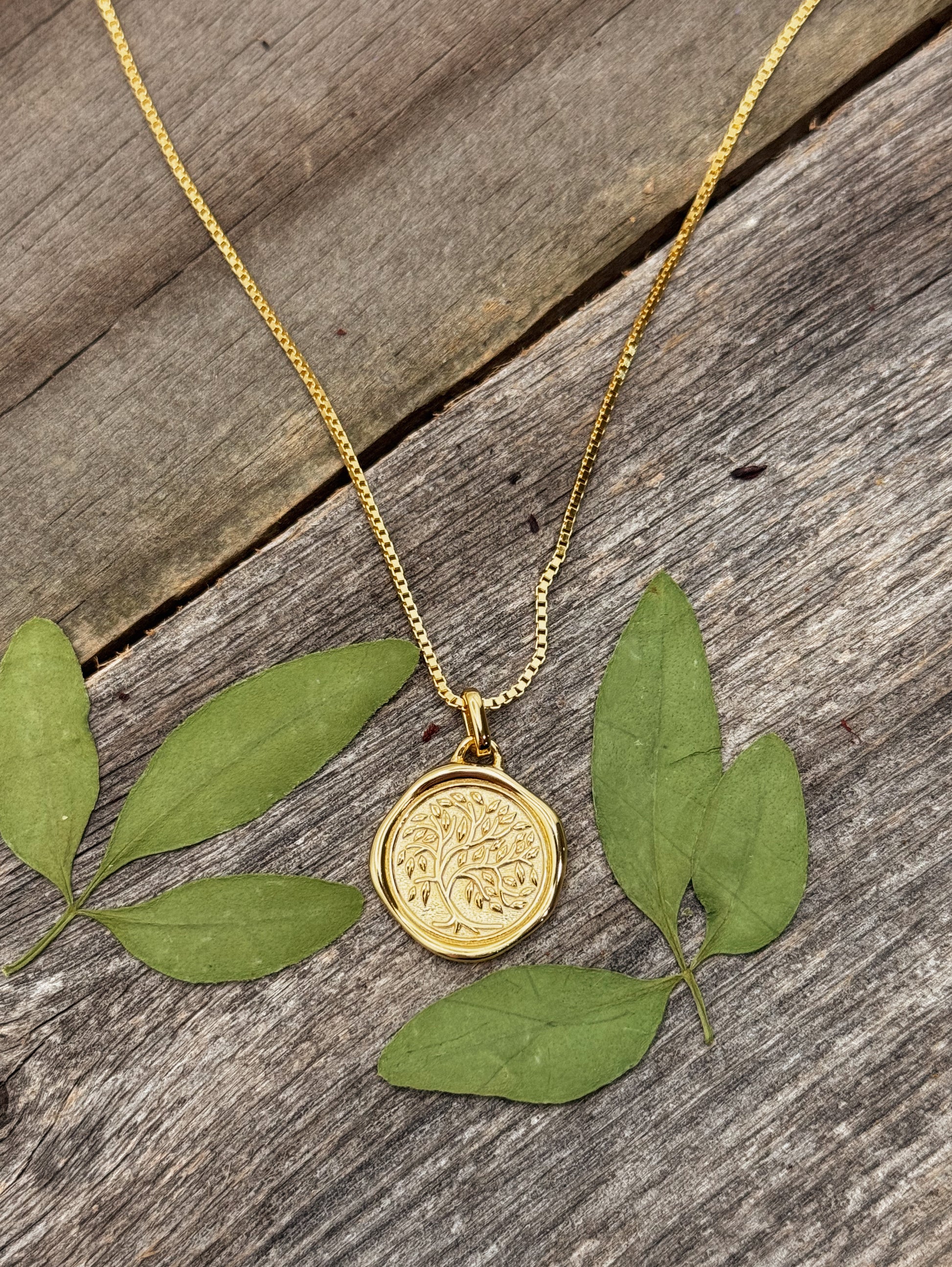 Tree of Life Coin Necklace in Gold
